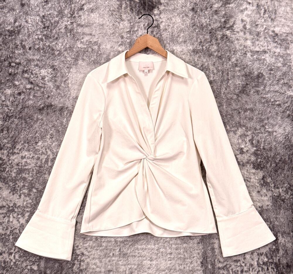 Cinq a Sept McKenna Top Large Womens Ivory Twist Front Collared Blouse